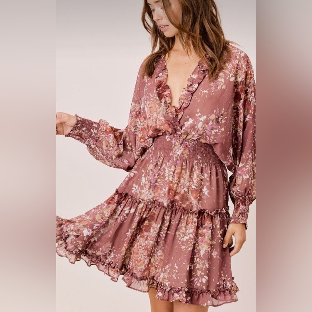 Lovestitch floral ruffle mini v neck dress Size Small